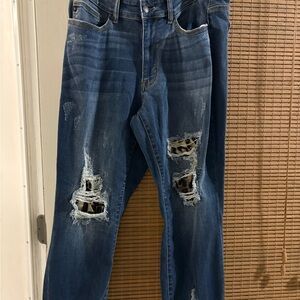 Judy Blue Distressed Blue Jeans with Leopard Accents